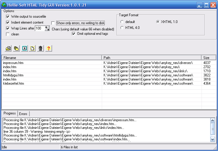 HTML Tidy GUI Oberfl�che